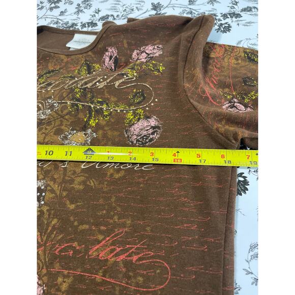 Studio Collection Rhinestones Novelty Parisian 3/4 Blouse Women's M Brown Y2K - Picture 8 of 9